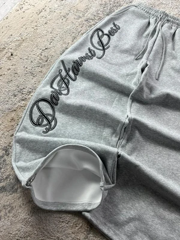 Vintage Joggers Holgados Gris Negro Bordados Y2K Talla M – photo 5